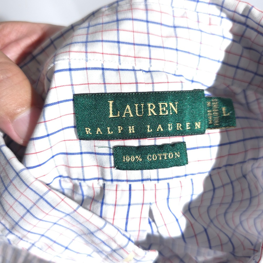 Lauren Ralph Lauren Mens L Button Down Short Sleeve Plaid Shirt Casual Designer - Picture 7 of 11
